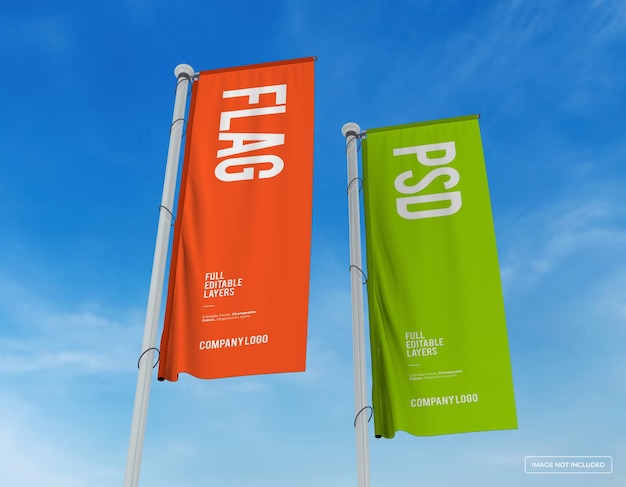 Mockup of two vertical flags design from perespective view