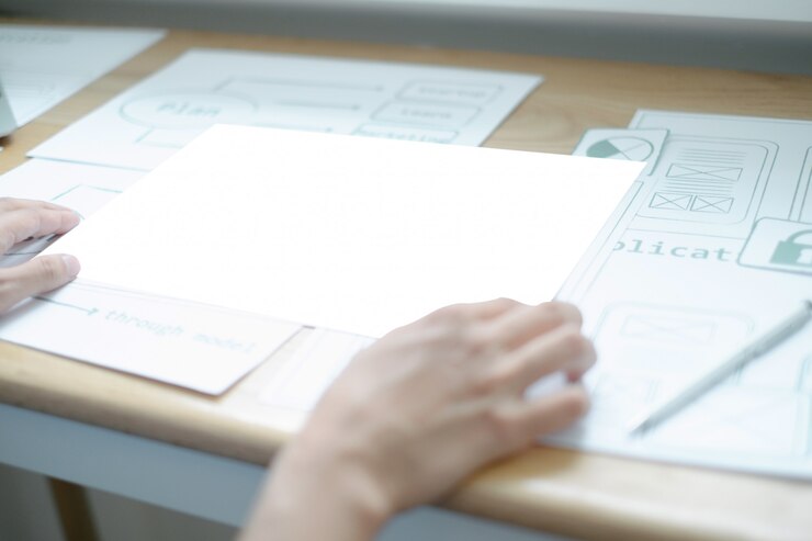 PSD mockup of ux graphic designer creative smartphone application process development interface for web mobile phone