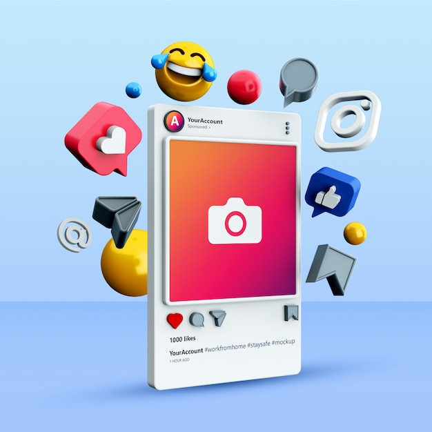 Mockup van 3d instagram-bericht op sociale media