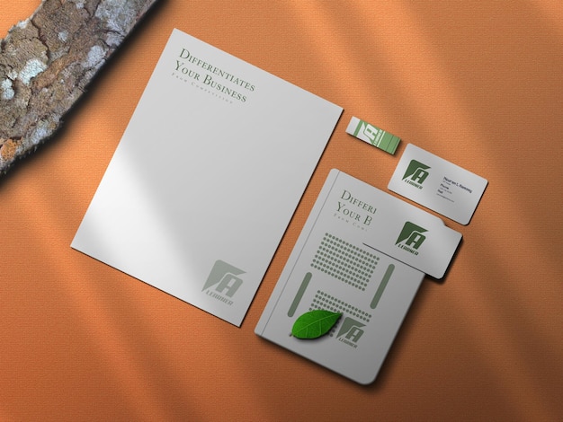 PSD mockup van briefpapierontwerp op realistisch thema