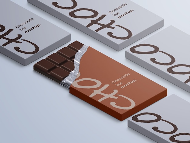 PSD mockup van chocoladereep verpakking geïsoleerd