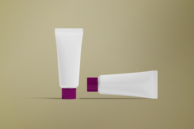 Mockup van cosmetische buizen met paarse dop voor huidverzorgingsproducten