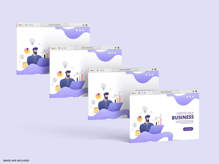 PSD mockup van de presentatie van de 3d-interface van de website