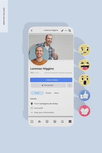 Mockup van de telefooninterface van Facebook, bovenkant