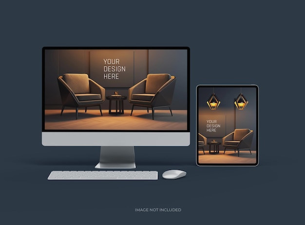 Mockup van desktop en tablet voor UIUX Product Showcase 3D Render