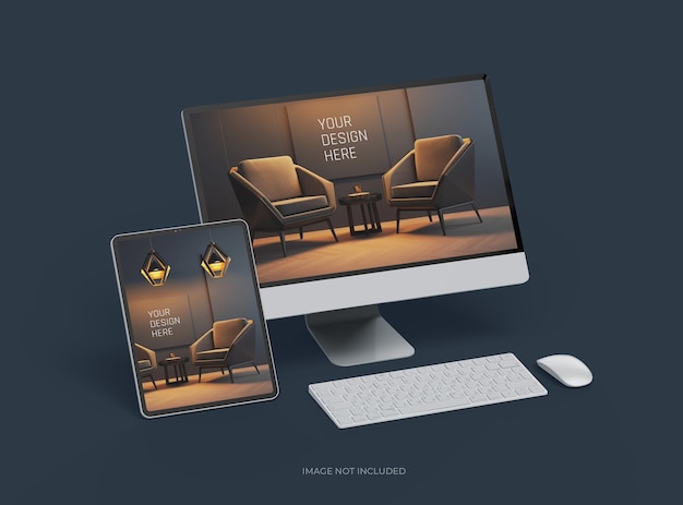 Mockup van desktop en tablet voor UIUX Product Showcase 3D Render