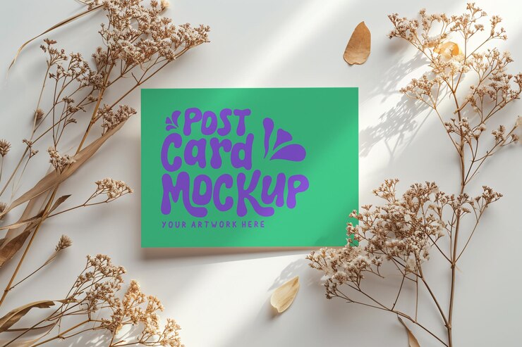 Mockup van een ansichtkaart, een groetekaart, een bruiloftsuitnodiging, een platte kaart, een ontwerpmockup.