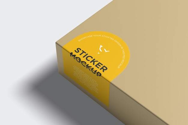 PSD mockup van een boogvormige sticker op de doos
