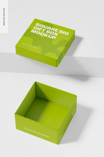 PSD mockup van een grote vierkante cadeau doos, perspectief