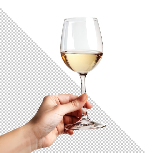 PSD mockup van een hand met een glas witte wijn