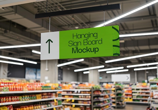Mockup van een hangbord in een supermarkt
