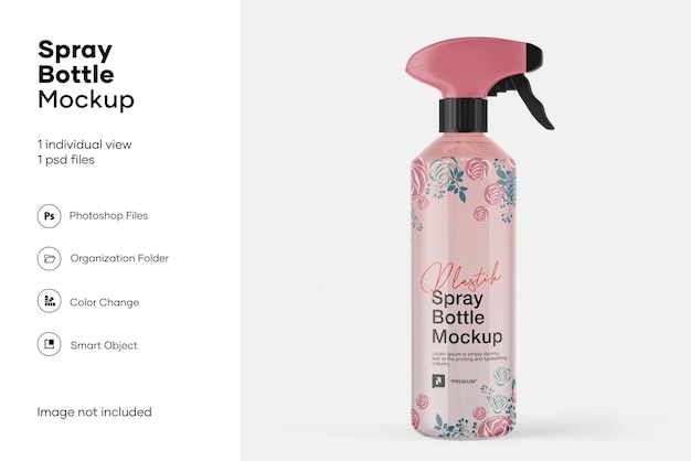 PSD mockup van een heldere plastic sprayfles