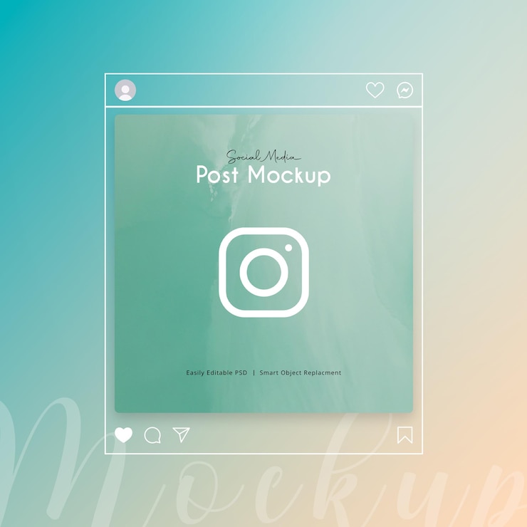 PSD mockup van een post op instagram van doorzichtig glas