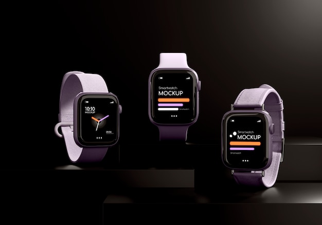 Mockup van een slimme horloge in een geometrische scène