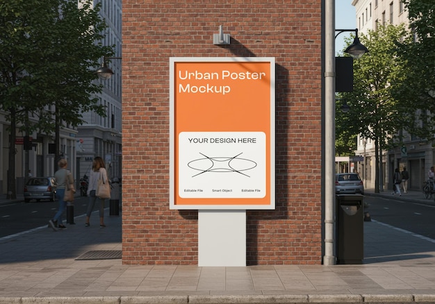 Mockup van een stedelijke poster op een bakstenen muur