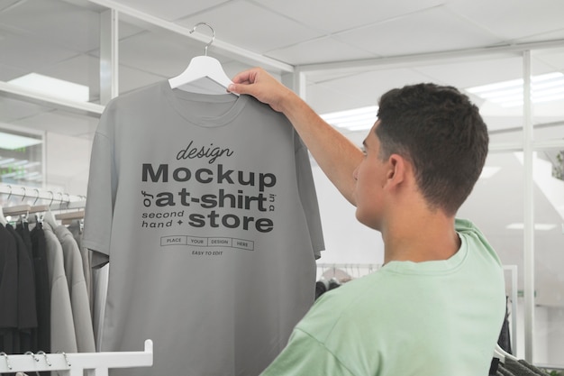 PSD mockup van een t-shirt in de winkel