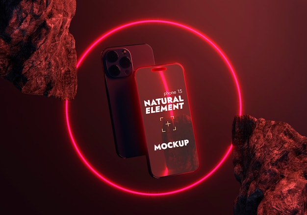 Mockup van een telefoon met natuurlijke elementen