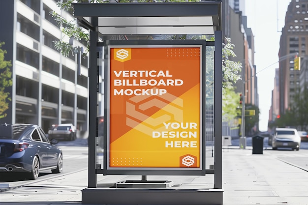 PSD mockup van een verticaal straatbillboard