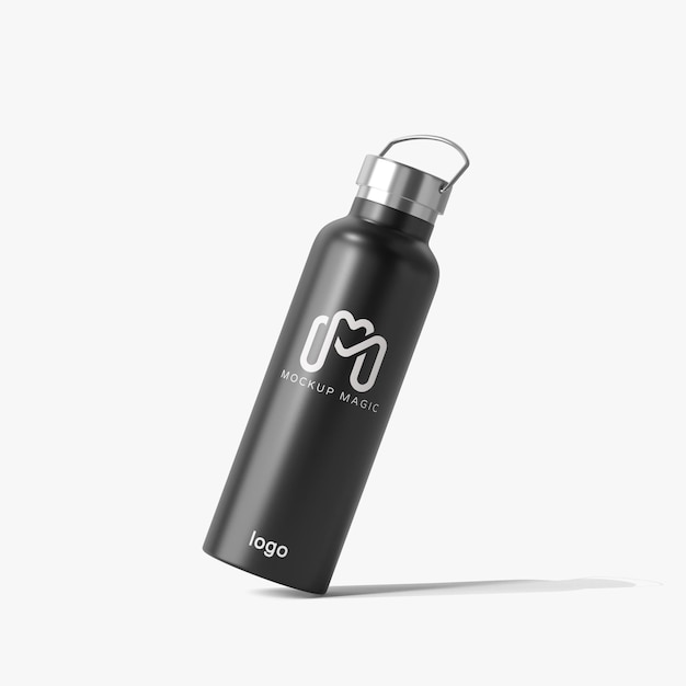 Mockup van een waterfles van zwart roestvrij staal