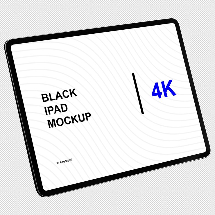 PSD mockup van een zwarte ipad in isometrische stijl en zonder achtergrond