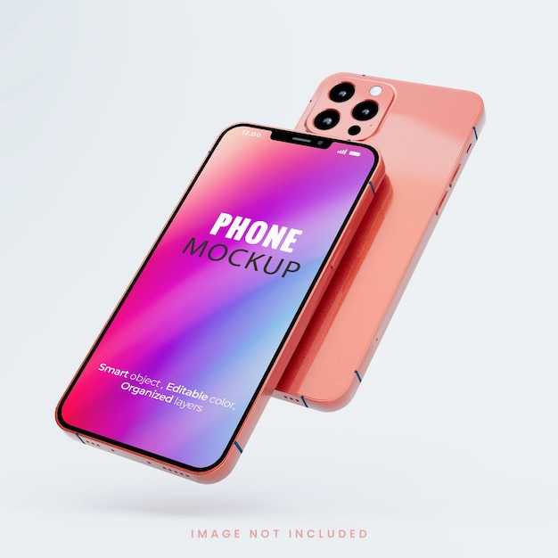 Mockup van een zwevend smartphonescherm aan de voorkant