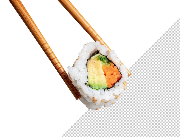 Mockup van eetstokjes met een stukje Californische sushi