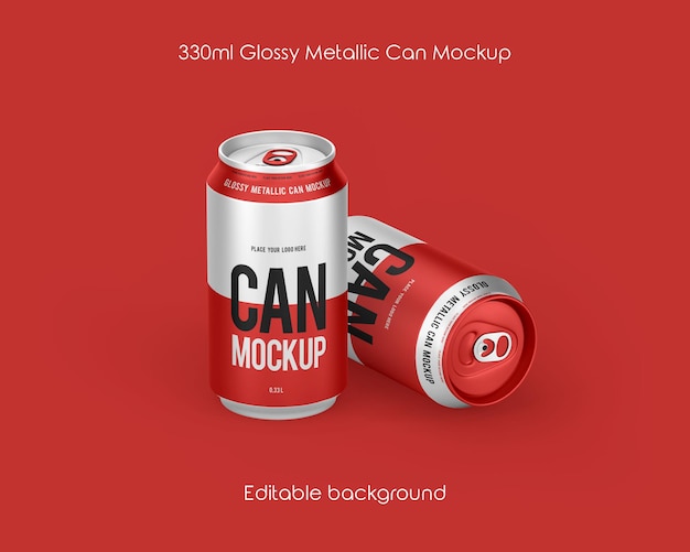 Mockup van glanzend metallic blik van 330 ml