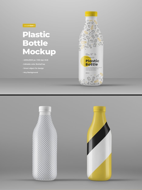 PSD mockup van grote plastic flessen