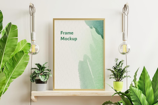 Mockup van het frame met planten