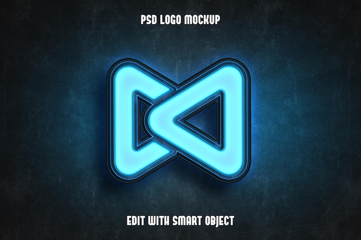 PSD mockup van het neonblauwe logo