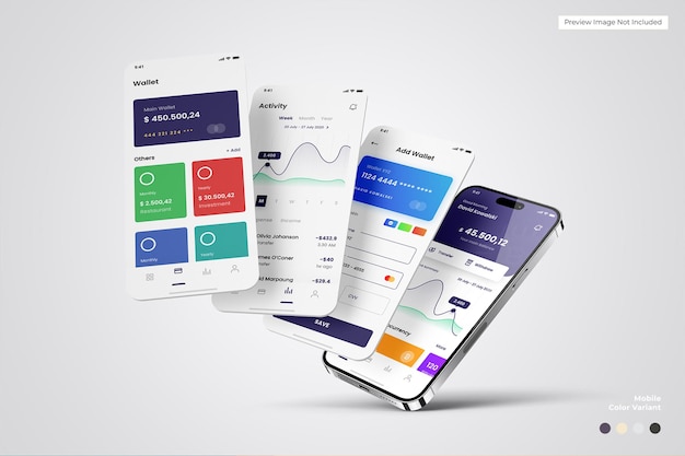 Mockup van het scherm van de app