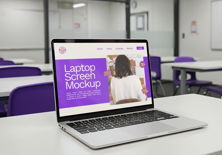 Mockup van het scherm van de laptop in de klas
