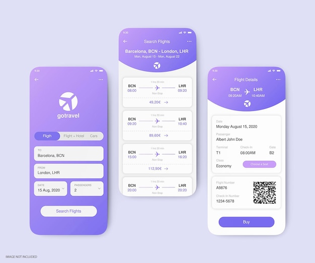 Mockup van het scherm van de mobiele app