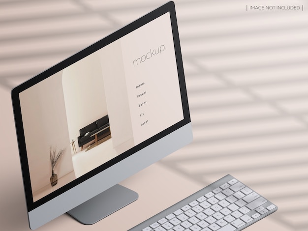 PSD mockup van isometrische desktop computer apparaatscherm met toetsenbord