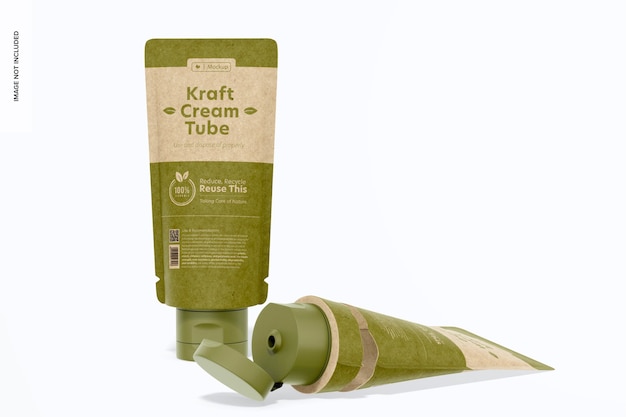 Mockup van kraft cream tubes, staand en neergelaten