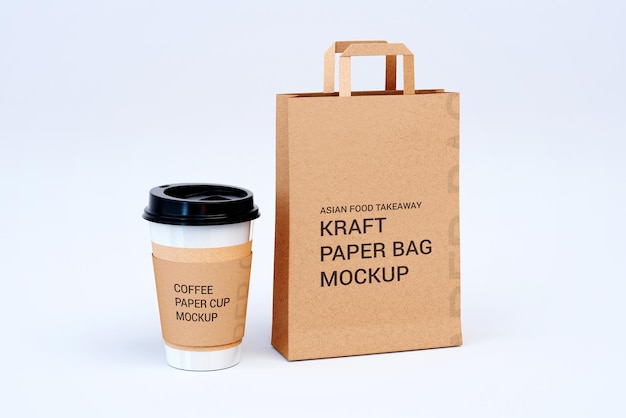 Mockup van kraftpapier en koffiekopje