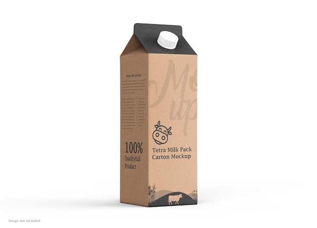 Mockup van kraftpapier tetra-sap of melkpak