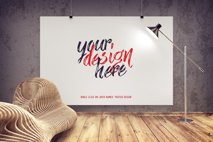 PSD mockup van poster opknoping in een modern interieur