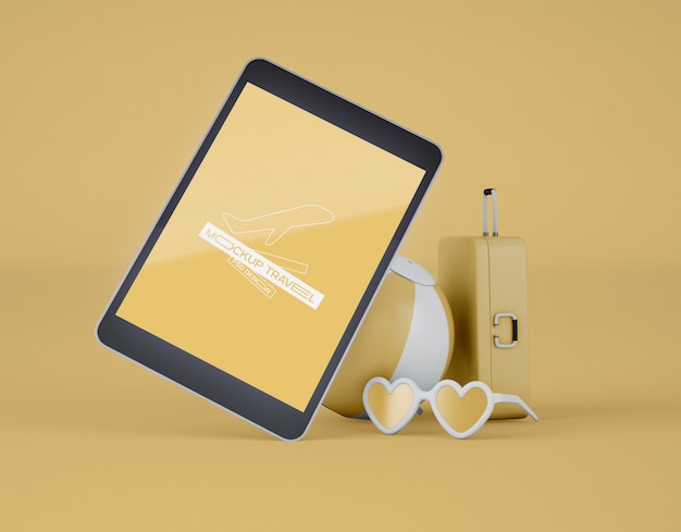 Mockup van scherm Digitale tablet. Zomer reis en reizen concept.