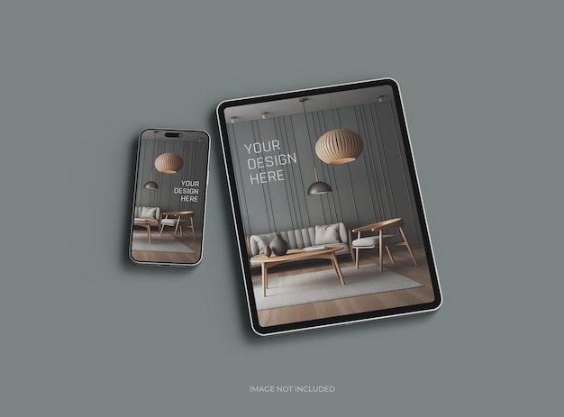 PSD mockup van smartphone en tablet voor uiux product showcase 3d render