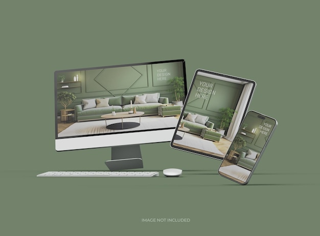 Mockup van smartphone tablet desktop voor uiux product showcase 3d render