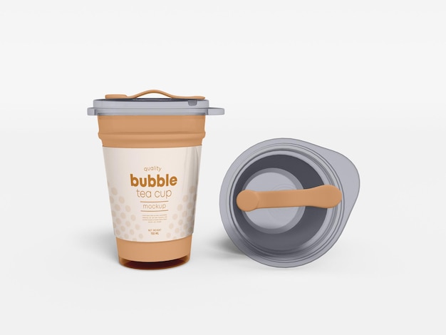 Mockup van transparant plastic bubbeltheekopje