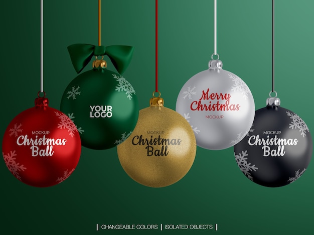 PSD mockup di varietà decorazione palle di natale isolato