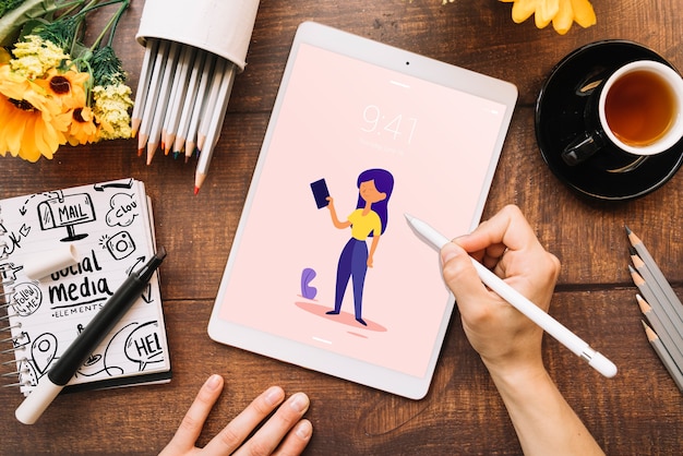 mockup of various devices with creativity or workspace concept
