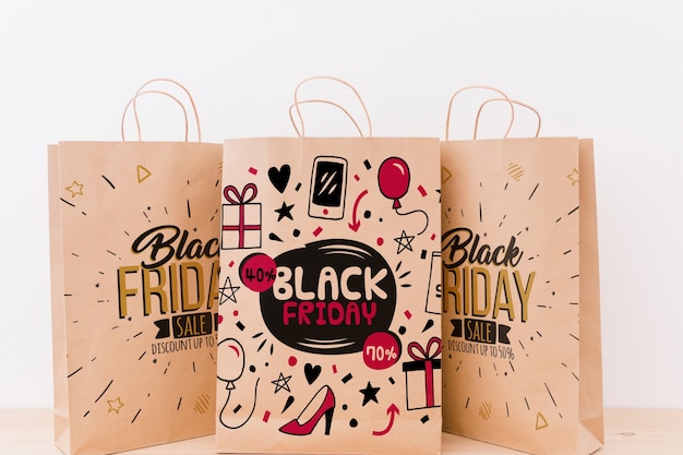 Mockup of various shopping bags for black friday