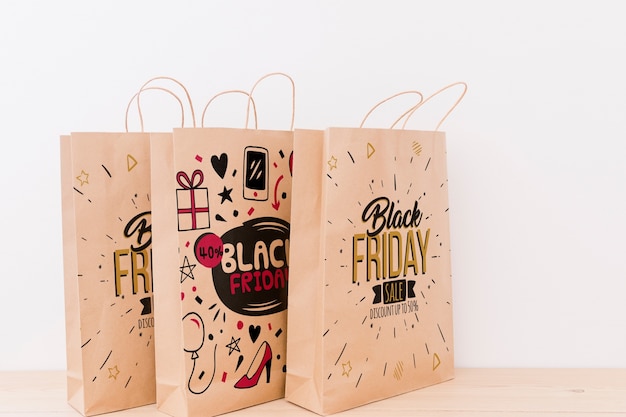 Mockup of various shopping bags for black friday