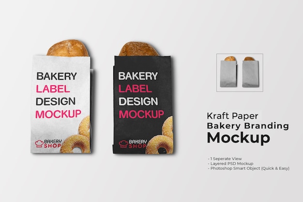 PSD mockup voor bakkerijbranding van kraftpapier