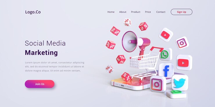 PSD mockup voor bestemmingspagina voor sociale media marketing