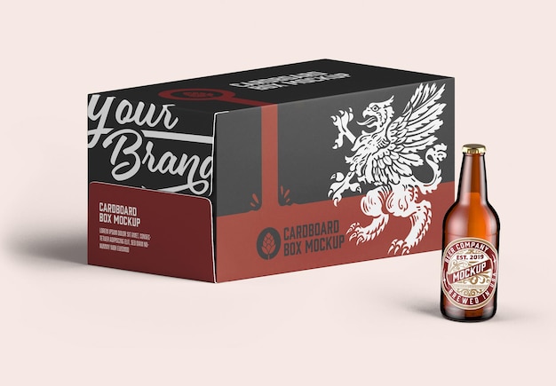 Mockup voor bier en kartonnen dozen