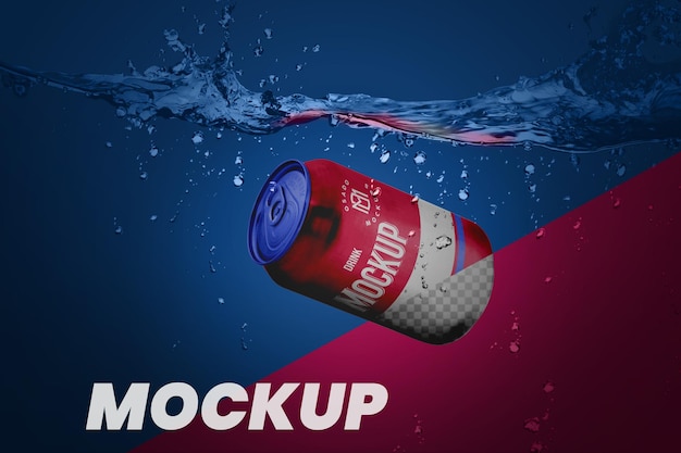 Mockup voor blik in water Scene